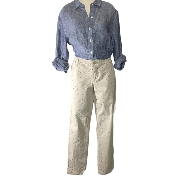 Tommy Hilfiger Ankle Pant Sz 6 Beige/Tan Blue dot Stretch Denim Style Preppy - Picture 2 of 14